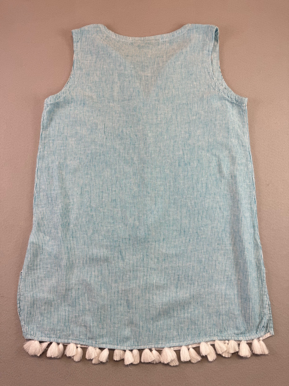 Tahari Blue Striped Sleeveless Tunic swimsuit Cover Up with Tassel Hem, Small - Picture 2 of 7